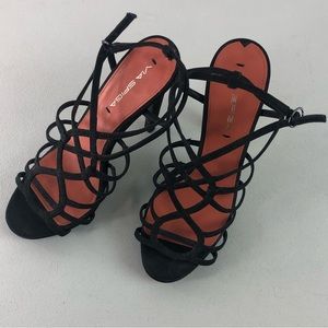 Via Spiga Strappy Sandals High Heels Womens 8 M Black Glitter Sparkles